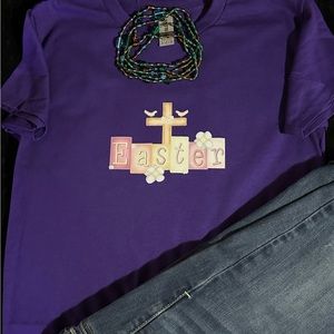 Religious/cross Easter t shirt- purple, size youth small